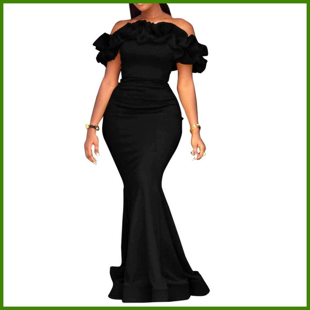 Polyester Spandex Off Shoulder Ruffles Mermaid Maxi Dress Formal Evening
